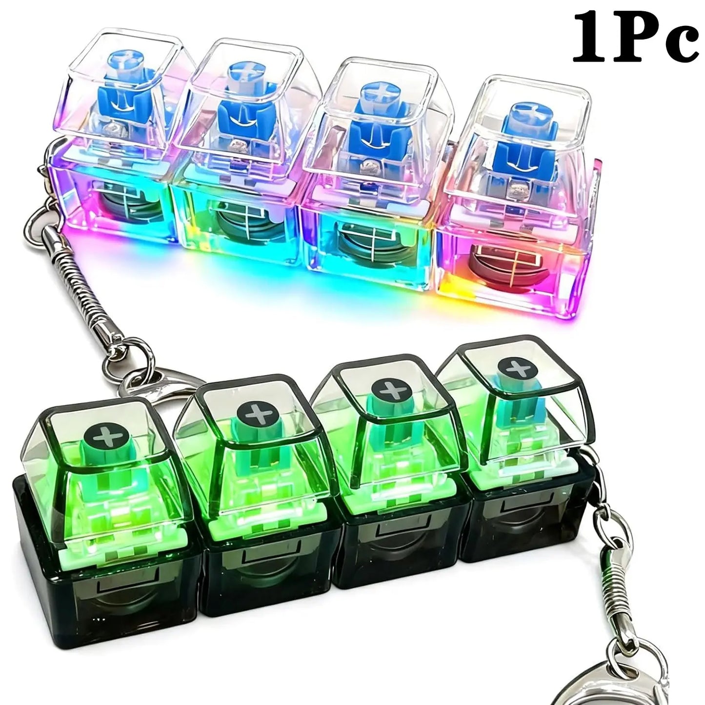 Glowing Keyboard Fidget Keychain, 4-In-1 Decompression Button, Stress Relief Fidget Gift, Transparent Color/, 1 Pcs