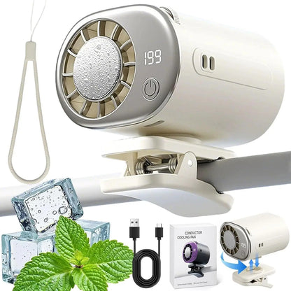 2026 New Car Clip On Air Conditioner Fan with LED Display - 360° Rotation, Portable Mini Cooling System for Auto Vehicle USB Rechargeable, 199 Speeds Adjustable, 16℃ Semi-Cooling Wide Clamp