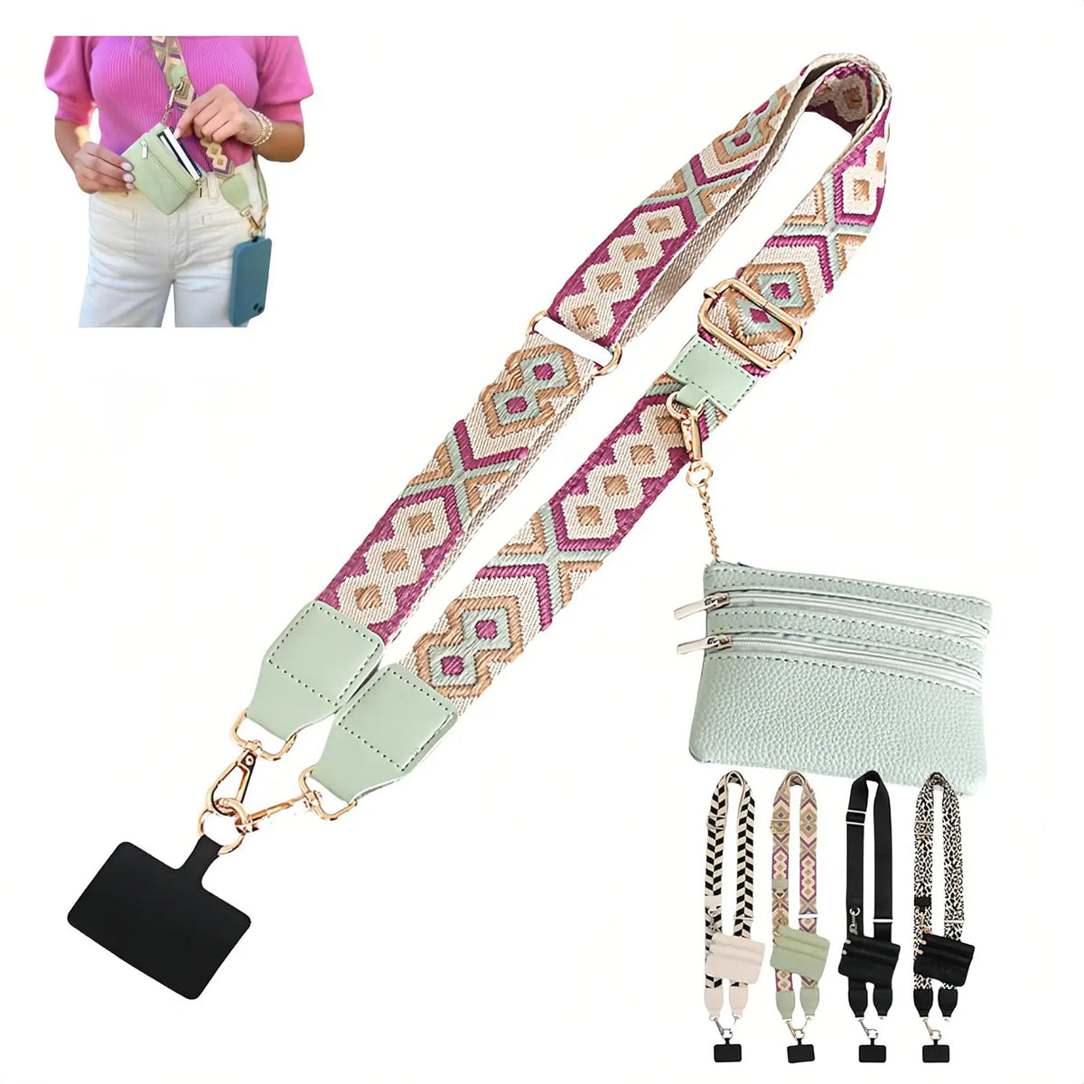 Clip and Go Strap for Phone With Wallet Crossbody, Phone Strap With Wallet, Phone Strap Crossbody With Zipper Pouch Wallet, Adjustable Mobile Phone Strap, Mother's Day Gifts