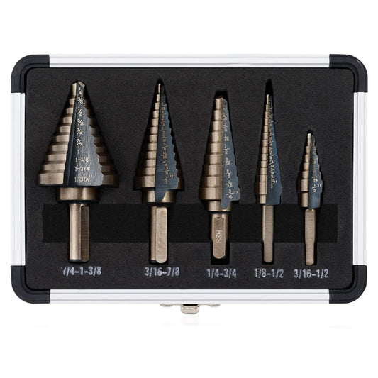 5PCS Titanium Step Drill Bit Set, High Speed Steel Cone Drill Bits 50 Sizes Multi-Hole Cutting Tool, Metal Hole Cutter for Iron Copper Wood Plastic Fiberglass, DIY Industrial Hand Tools, Perfect Father's Day Gift for Dad