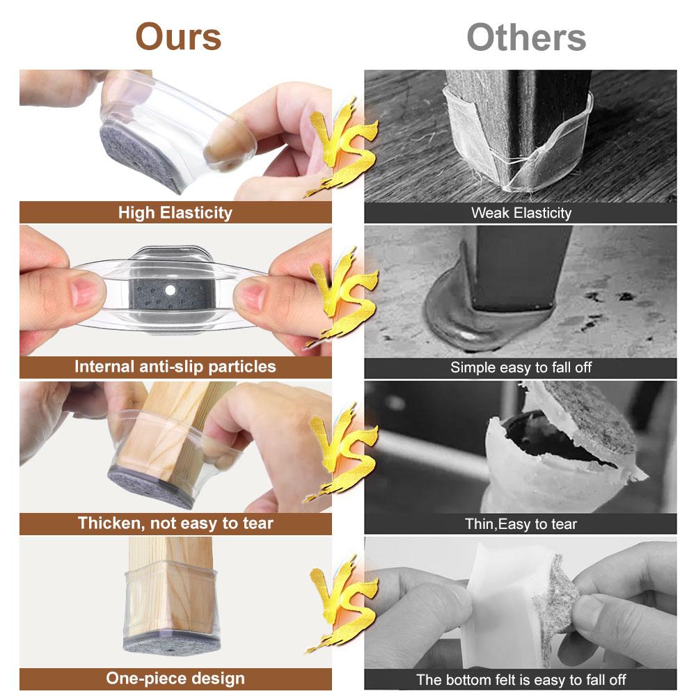 Square Chair Leg Floor Protectors, Furniture felt pads for Hardwood Floors, furniture Sliders for Chair Legs, Floor Protectors for Chairs, reduces noise Silicone Chair Leg Caps Cover, Large, Clear